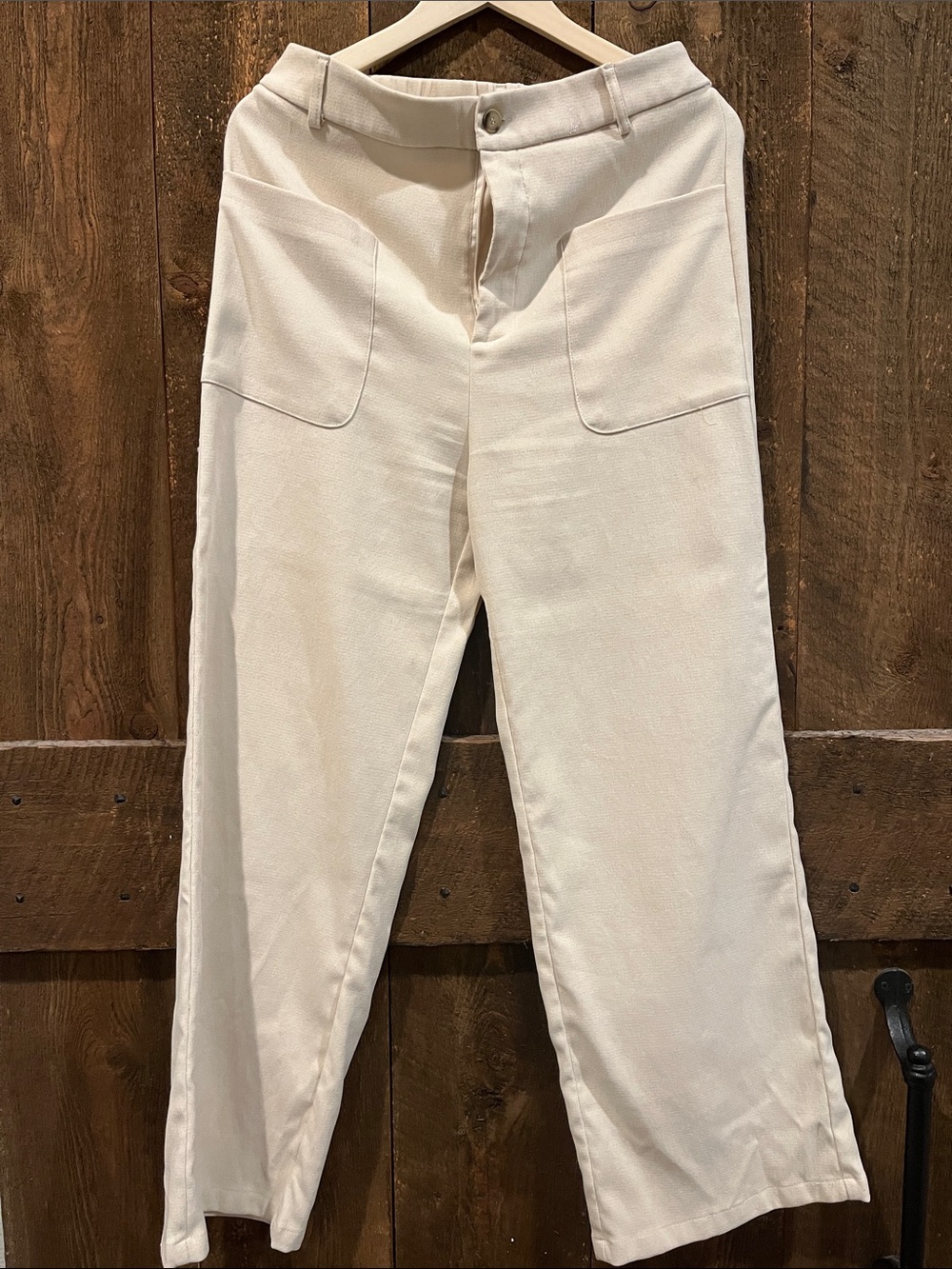 SHEIN Cream High-Waist Wide Leg Utility Pants